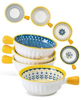 Yeacccng Bohemian French Onion Soup Bowls Set of 4-23 Oz Ceramic Soup Bowls with