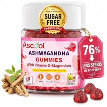 Ascool Ashwagandha Gummies for Stress Relief & Clam with Magnesium + Vitamin D