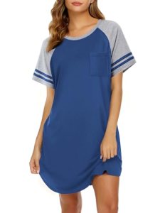 Ekouaer Nightgowns for Women Short Sleeve Sleepshirts Crew Neck Nightshirts Colo