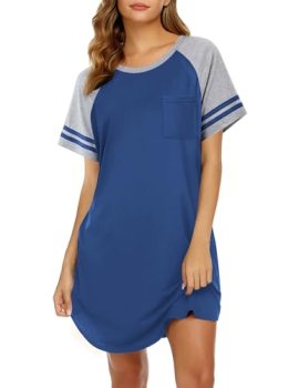 Ekouaer Nightgowns for Women Short Sleeve Sleepshirts Crew Neck Nightshirts Colo