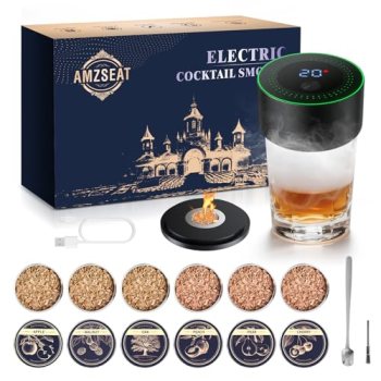 AMZSEAT Electric Whiskey Smoker Kit-Rechargeable Cocktail Smoker Set with 6 Wood