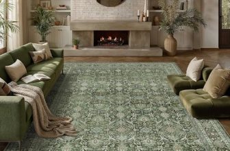 PureCozy 9×12 Washable Area Rug Sage Green for Living Room Vintage Non Slip Low