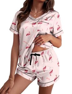 Ekouaer Silk Pajama for Women Short Sleeve Satin Pj Set Two Piece Soft Sleepwear