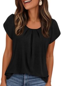 PRETTYGARDEN Womens Tops Dressy Casual Summer 2026 Short Sleeve Blouses Crew Nec