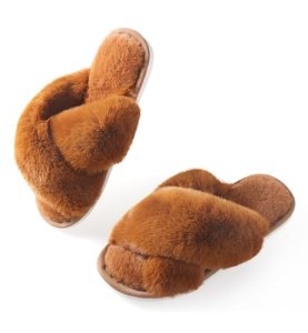 Ankis Women’s Fuzzy Slippers Cross Band Memory Foam Open Toe Comfy Soft House Sh