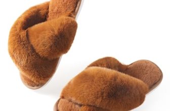 Ankis Women’s Fuzzy Slippers Cross Band Memory Foam Open Toe Comfy Soft House Sh
