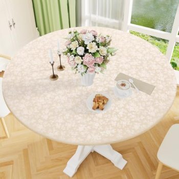 Smiry Round Picnic Tablecloth, Elastic Waterproof Fitted Heavy Duty Vinyl Tablec
