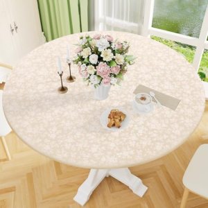 Smiry Round Picnic Tablecloth, Elastic Waterproof Fitted Heavy Duty Vinyl Tablec