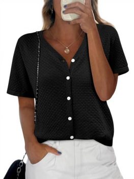 NALANISA Women’s Short Sleeve Sweater Spring Summer Crochet Knit Tops 2026 V Nec