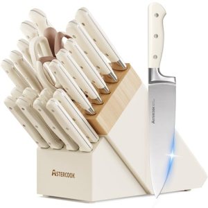 Knife Set,Astercook Kitchen Knife Set with Block 22-Piece Full Tang Stainless St