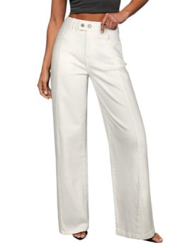 Sidefeel Women’s Wide Leg Jeans High Waisted Stretchy Baggy Boyfriend Front Seam