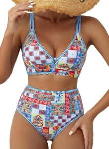 Herseas Women’s Two Piece Bikini Sets 2026 Summer Swimsuits High Waisted Full Co