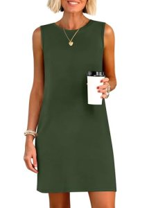 ANRABESS Womens Summer Casual Mini Dresses 2026 Sleeveless Crewneck Split Wrinkl