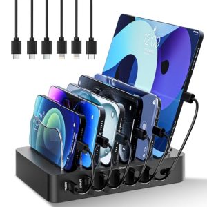 Charging Station for Multiple Devices 68W 6 Port Phone Charger Dock with 6 Cable