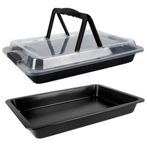 Black Sheet Cake Pan with Lid, 2-Pack 15″×10″×2″ Deep Jelly Roll Pan