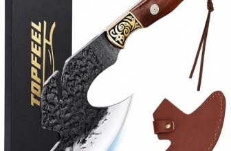 Topfeel Hand Forged Viking Knife 6.2″ Meat Cleaver with Sheath