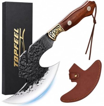 Topfeel Hand Forged Viking Knife 6.2″ Meat Cleaver with Sheath