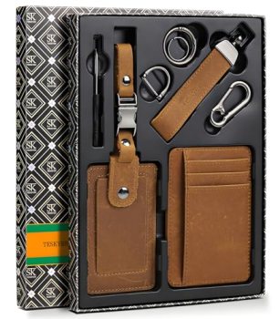Teskyer Leather Gifts for Men, Premium Leather Gift Set with Slim Wallet
