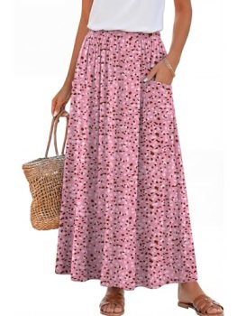 ANRABESS Womens Maxi Skirt Summer Casual Flowy A-line Elastic Waist Beach Long S