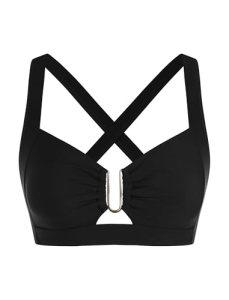 ZAFUL Black Bikini Tops for Women Only U Wired Ruched Bust Adjustable Back-Cross