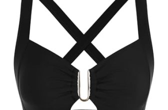 ZAFUL Black Bikini Tops for Women Only U Wired Ruched Bust Adjustable Back-Cross