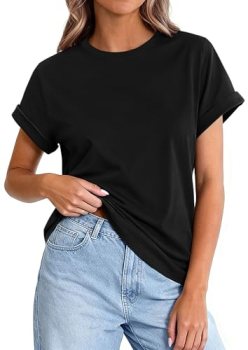 PRETTYGARDEN Womens Summer Tops 2026 Spring Casual Rolled Short Sleeve Basic Tee