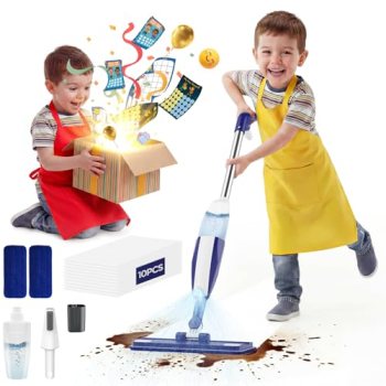 Kids Spray Mop – Chores Chart Set Montessori Cleaning Toy Set with Real Water Sp