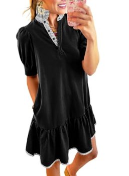 Dokotoo Womens Summer Dresses Puff Short Sleeve V Neck A Line Collared Short Shi