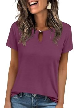 ANRABESS Womens Short Sleeve Tops Summer Tshirts Cute Keyhole Neck Casual Basic