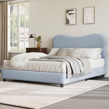 GarveeHome Boucle Queen Bed Frame with Upholstered Headboard
