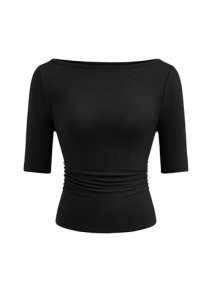 PRETTYGARDEN Womens Summer Short Sleeve Tops Boat Neck Ribbed Knit Slim Fit T Sh