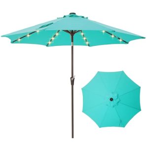 Tioline 9FT Solar-Powered LED Patio Umbrella with Tilt Crank