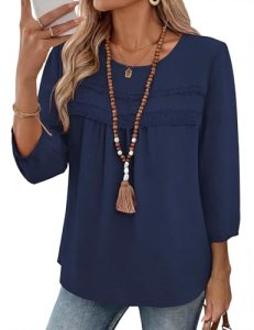 Ivicoer 3/4 Length Sleeve Womens Tops Round Neck Cute Blouse Dressy Casual Shirt