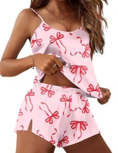 Ekouaer Silk Pajamas Set for Women Satin Lingerie Pjs Cami Top and Shorts Soft 2