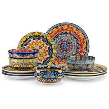 vancasso Plates and Bowls Sets,12-Piece Porcelain Dinnerware Set Service for 4,