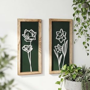 3D Floral Wall Art with 7”×16” Botanical Textured Framed Artwork Decor Wall Ar