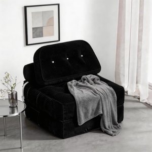 NESLAKO Folding Sofa Bed, Flannel Futon Couch Bed with Pillow and Blanket