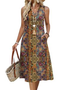 Zeagoo Sundresseses for Women Summer Midi Dresses V Neck Cotton Tank Dress Boho