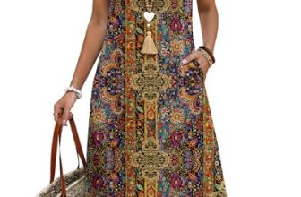 Zeagoo Sundresseses for Women Summer Midi Dresses V Neck Cotton Tank Dress Boho