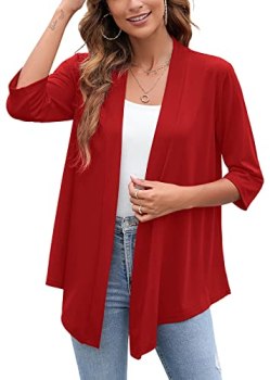 Heymoments Cardigan for Women Red Small Draped Open-Front 3/4 Sleeve Lightweight