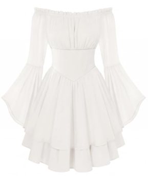 Scarlet Darkness Women Corset Dress Off Shoulder Bell Sleeve Ruffled Fairy Mini