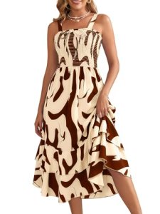 Lyrur Summer Dresses for Women Floral Boho Maxi Dress Tiered Ruffle Casual Beach
