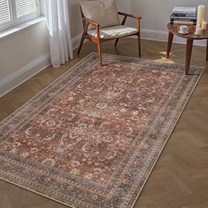 HUGEAR 4×6 Entryway Area Rug Vintage Brick Red Small Rug Machine Washable Door M
