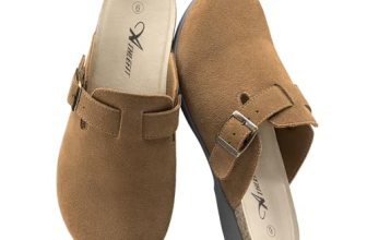Athlefit Cork Clogs for Women Adjustable Buckle Antislip Leather Brown Clogs wit