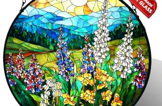 Stained Glass Window Hanging, Wildflowers Plant Scenery Suncatcher for Door Home