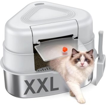 Chumajor XXL Stainless Steel Corner Cat Litter Box with Lid – Sturdy