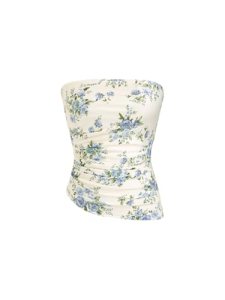 CIDER Strapless Tube Tops for Women Floral Going Out Crop Tops Bandeau Ruched As
