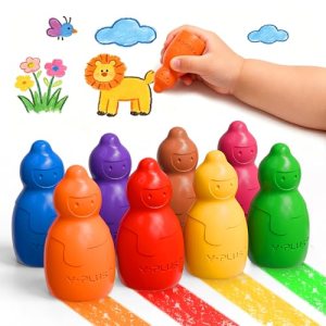 YPLUS Jumbo Toddler Crayons, 8 Stackable Easy-Grip Washable Crayons for Toddlers