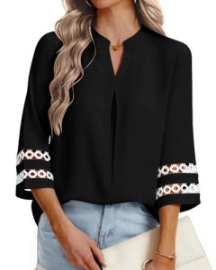 PYGFEMR 3/4 Length Sleeve Womens Tops Casual Dressy Blouses 2026 Trendy V Neck S