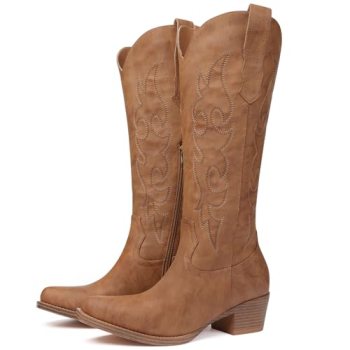 Quorvash Women’s Wide Calf Cowboy Boots – Snip Toe Western Cowgirl Boots